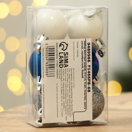 Christmas balls New Year, for the New Year, plastic, d = 3 cm, 6 pcs., Blue, silver, white color-3