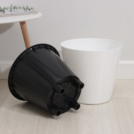 Kashpo for flowers with drainage insert on wheels Rosemary, 16 l, d = 33 cm, white color-4