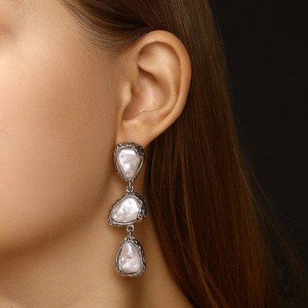 Earrings with pearls "harbor" consciousness, color silver-3