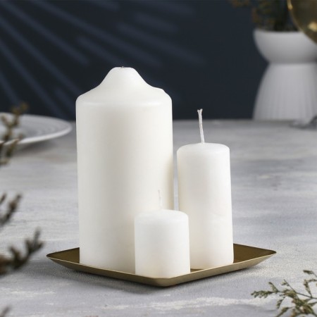 Square Plate Climber with one candle, 12.6x1.3 cm, golden