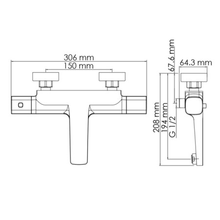 Bath mixer Wasserkraft Naab 8611 Thermo, two -welfare, thermostat, brass-6
