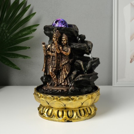 The desktop fountain from the network, the backlight "Radha and Krishna at the waterfall" bronze 20.5x20.5x28 cm-1