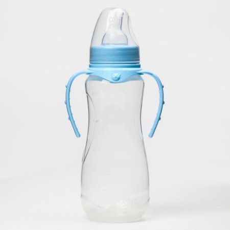 A bottle for feeding, a classic throat, 250 ml., From 0 months, fitted, with handles, color mix-8