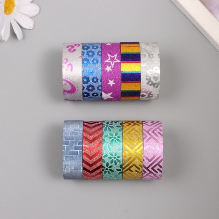 Adhesive tape decorative plastic "Shine. Drawings" 1.5 cm 3 meters mix-1