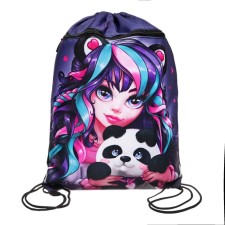 A bag for shoes with a pocket of 480 x 360 mm, a phoenix, a reflective strip, with a “girl with a panda” handle