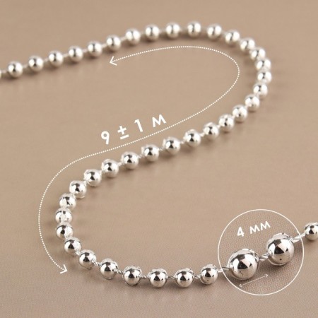 Beads on threads, round, 4 mm, 9 ± 1 m, silver color
