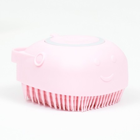 Brush for washing and massage of animals, with a shampoo container, pink-3