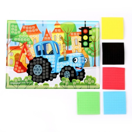 Set for children's creativity "Blue Tractor" Application, soft mosaic, 17 × 23 cm-1