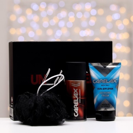 Carelax: shower gel, 150 ml+men's deodorant, 150 ml+washcloth