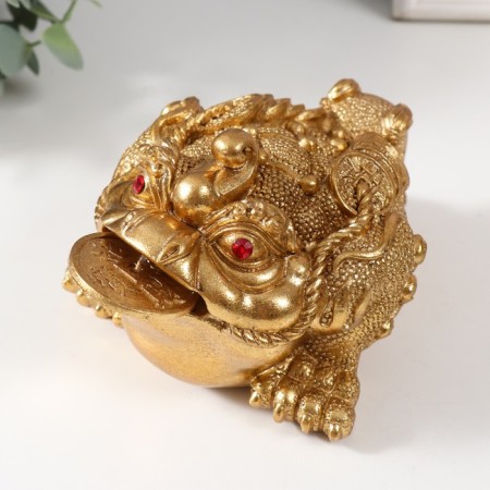 Necc Gold Polystone "Golden toad with a coin" 15.7x12x9.5 cm