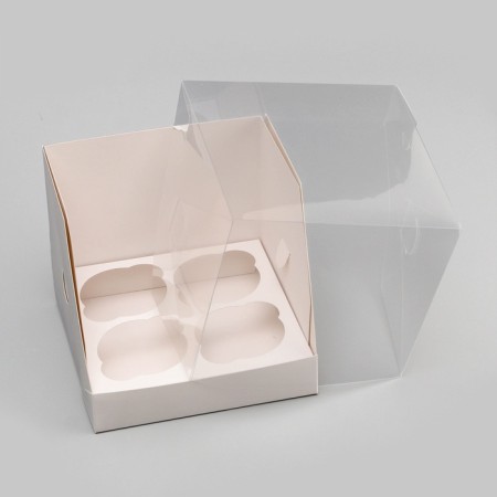 Confectionery folding box for 4 cupcakes, white 16 x 16 x 14 cm-3