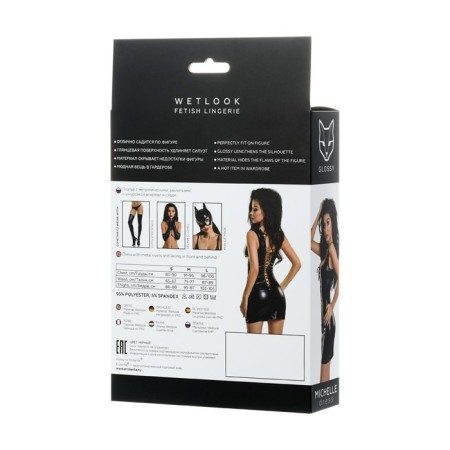 Dress with rivets Glossy, Wetlook, Black Color, size L-4
