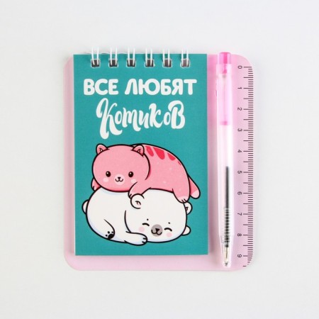 Set "cats" Notepad A7, 32 sheets, mini-hand Blue Paste, writing node 0.5 mm-8