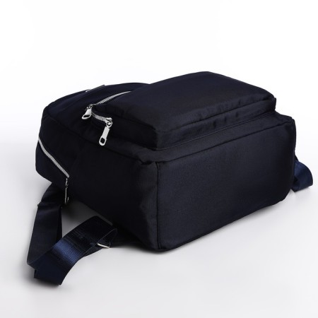 A backpack with a zipper, 5 outer pockets, pencil case, blue color-5