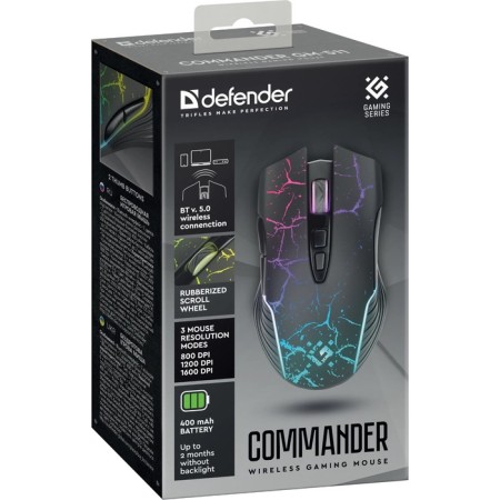 The mouse Defender Commander, game, wireless, optical, backlight, 1600 dpi, USB, black-6