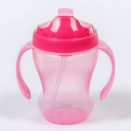 Children's stroke with silicone tube, 260 ml., With handles, pink color