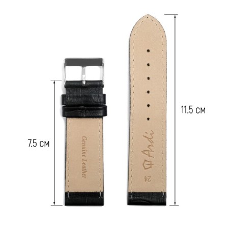 Watch strap, 24 mm, harness 75 mm, larynx 115 mm, genuine leather, black-1