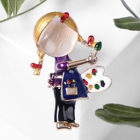 Brooch "Girl" artist, colored in gold