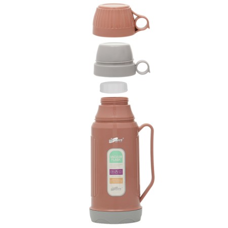 Thermos 1 l, with a glass flask, retains heat 12 hours, with a mug, beige-1