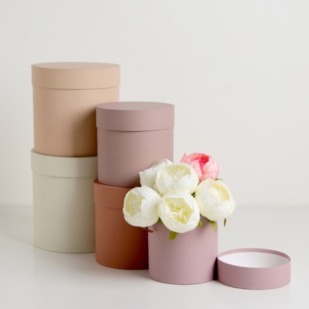 A set of round boxes 5 in 1 "nude", 20 x 20 x 20 - 14 x 14 cm 14 cm