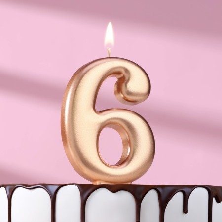 Candle for the Cake "European Giant", a number 6, 7 cm, pink gold