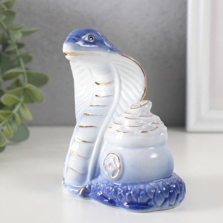 Souvenir Ceramics "Cobra with a bowl with coins" Blue with gold 5.8x9.5x11 cm-2