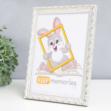 Photo frame plastic "reed" 15x21 cm, white krakelyur-2