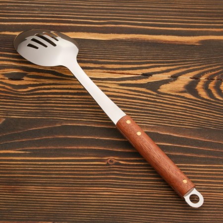 Serving spoon-shumovka with a wooden handle 35 cm, scooped 10x7 cm-1