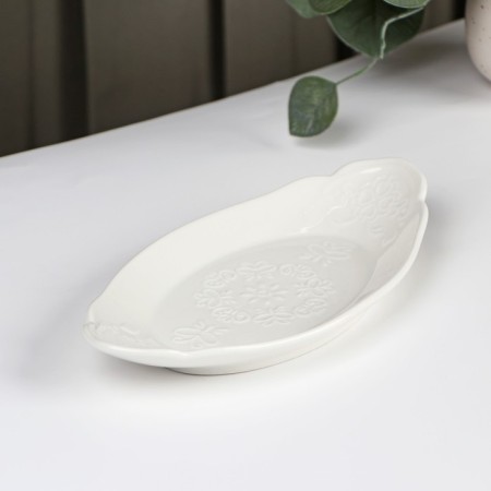 Ceramic Serving Oval "Louise", 22.5 × 11.5 cm, white color