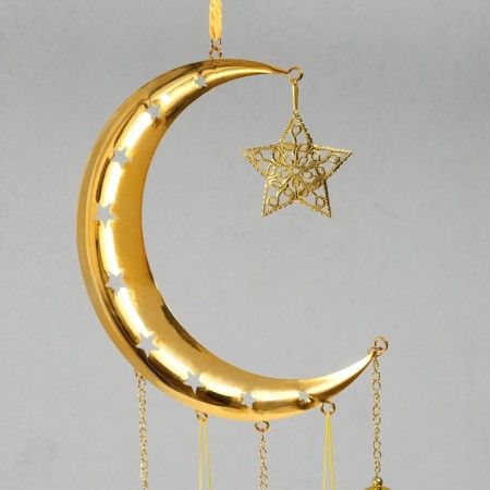 Wind Music Metal "Crescent and Angels" 3 bells 2.5x20x67 cm-2