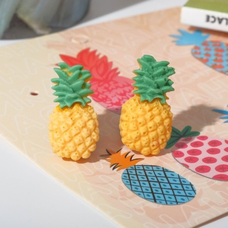 Earrings Plastic "Pineapp", yellow-green color in silver-2