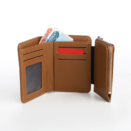 Women's wallet on a magnet, brown color-5