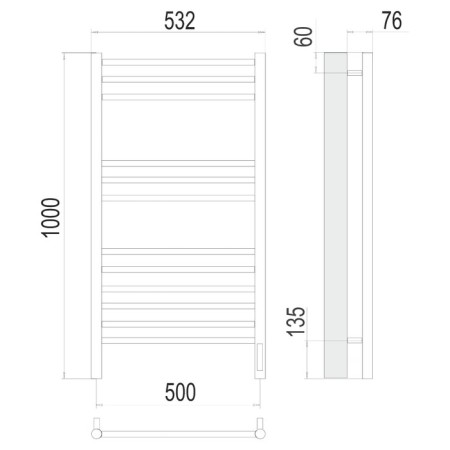 Terminus heated towel rail "Aurora" P12, 500x1000 mm, chrome-2
