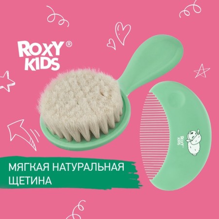 Soft comb, a comb and a scallop with a sheep's wool pile, mint color