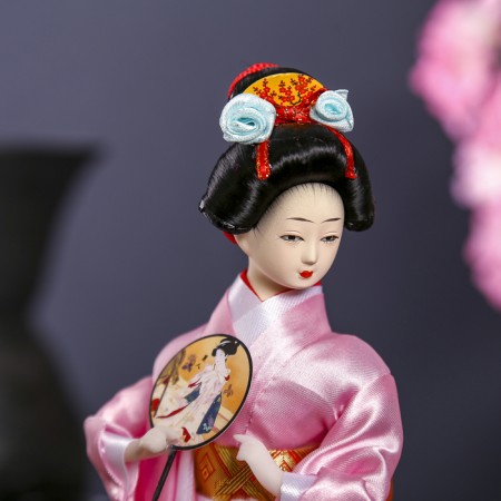 Collector doll "Japanese in a pink kimono with dough" 25x9.5x9.5 cm-4
