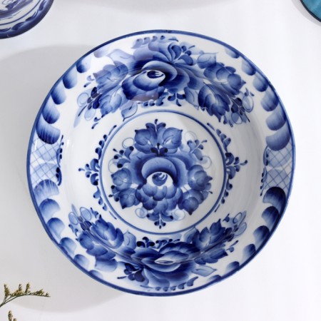 Plate - bowl, half -support, 17 × 17 × 5 cm, 0.5 l, gzhel-2
