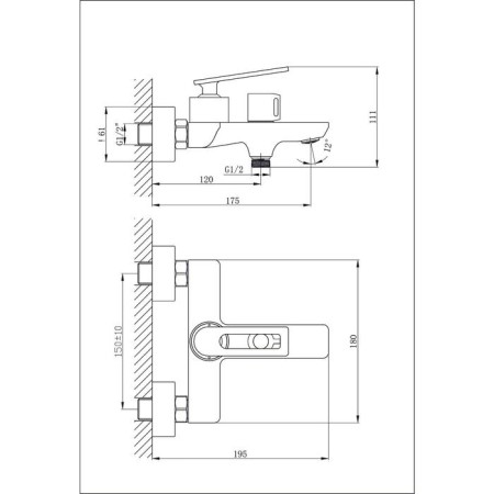 Bath mixer Rush Palm PL2530-44, single-leaf, short spout, shower set, chrome-1
