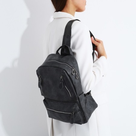 Women's backpack made of artificial leather with lightning, 3 pockets, color gray color-6