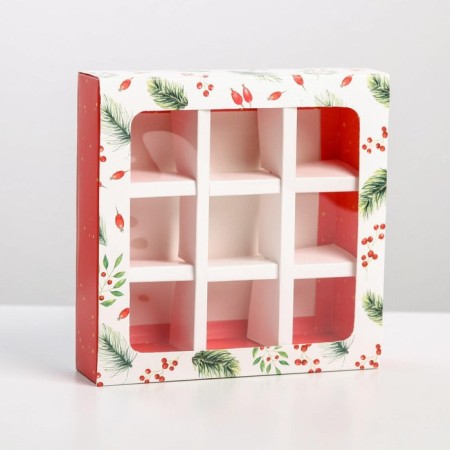 Box for 9 sweets with cells “Make a desire” 14.5 x 14.5 x 3.5 cm, New Year-2