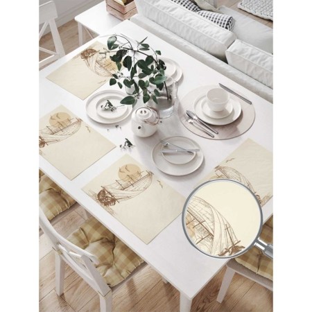 A set of napkins for setting the table “Drawing a ship at sea”, rectangular, size 32x46 cm, 4 pcs-1