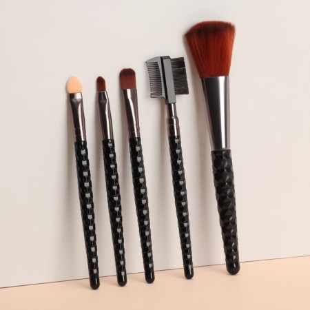 A set of makeup brushes, 5 objects, black/pink gold color-3