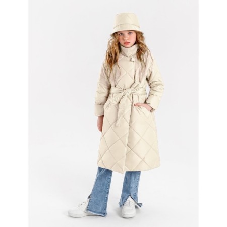 Пальто стёганое для девочек AmaroBaby TRENDY, рост 128-134 см, цвет молочный-7