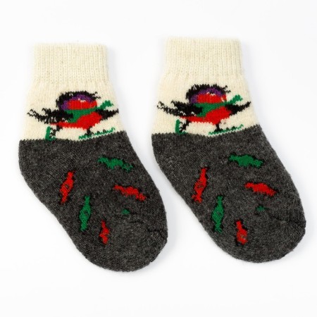 Baby woolen socks "birds", gray color, size 14