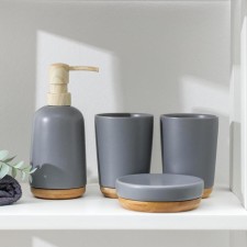 A set of accessories for the Eco bathroom, 4 items (soap dish, soap dispenser, 2 glasses), gray color