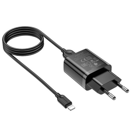 Network charger Borofone BA52A, USB, 2.1 A, Lightning cable, black-1
