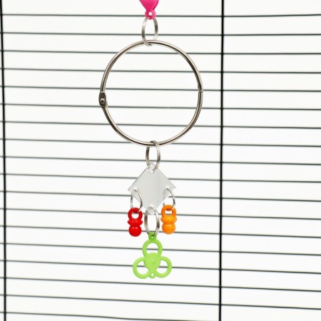 Toy - bird mirror with a bell and a hoop, 27 x 7 cm-5