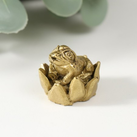 NECSK Polystone bronze "Little toad in the lotus" 2.5x2.5x2.5 cm-1