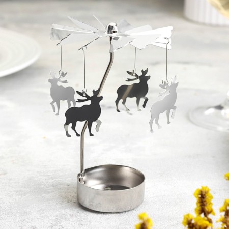 Candle rotating "carousel with deer", silver, metal-1