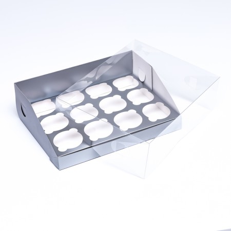 Confectionery folding box for 12 cupcakes 31x 23.5 x 10, silver-3