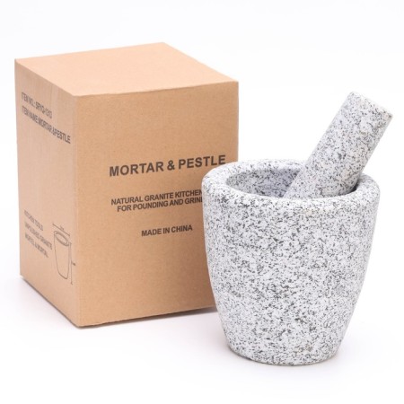 A mortar with a pestle made of stone is large, 400 ml, gray, in the box-5